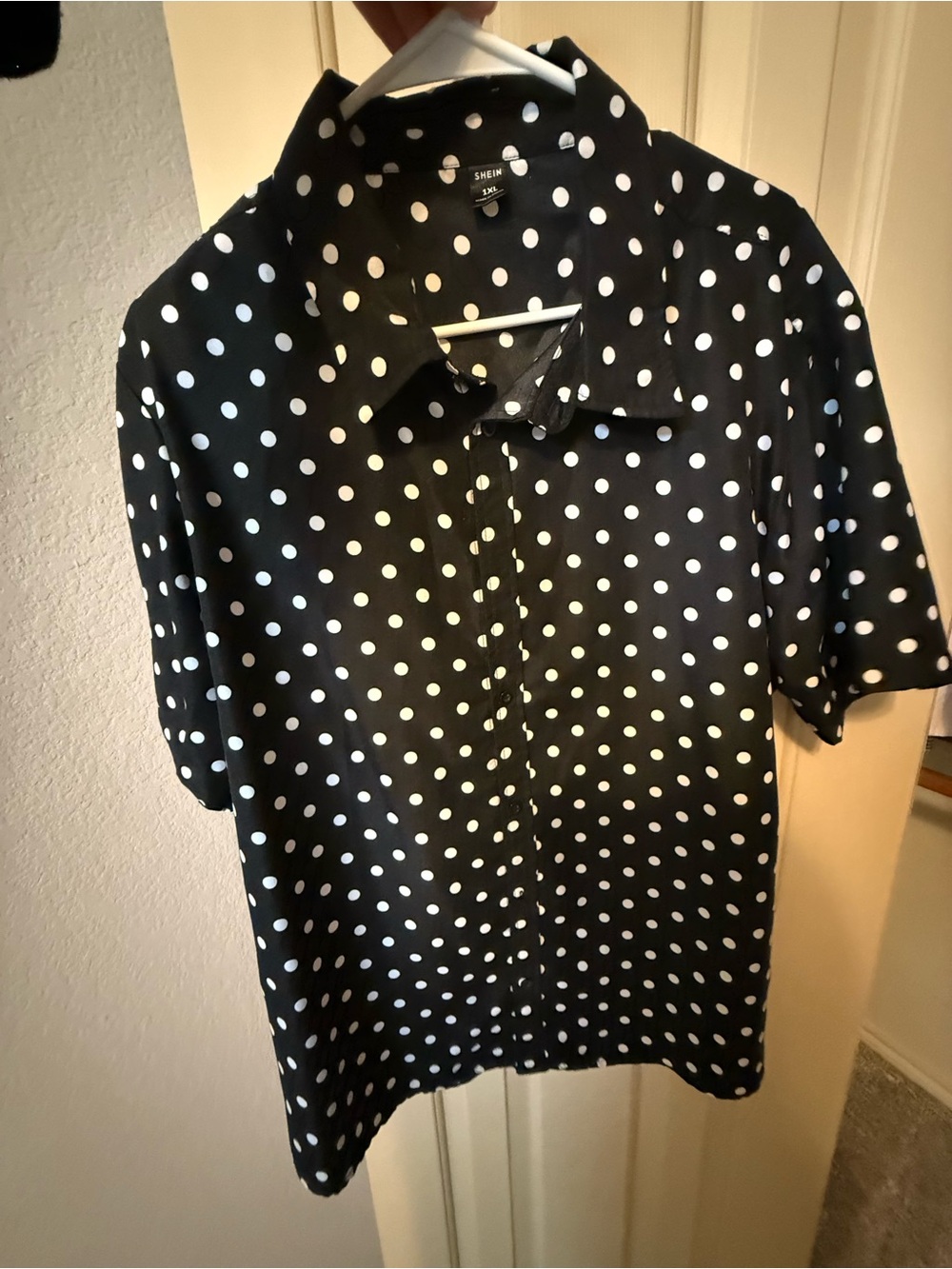 SHEIN Black and White Polka Dot Button-Up Top